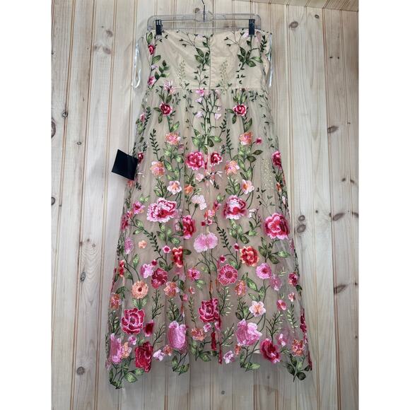 NWT Lulus Endless Praise Beige Floral Embroidered Strapless Midi Dress Size L - Picture 6 of 9